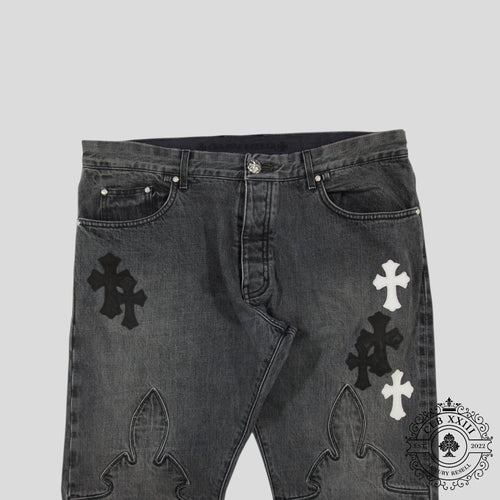 Chrome Heart Fleur Knee Denim in Black/White